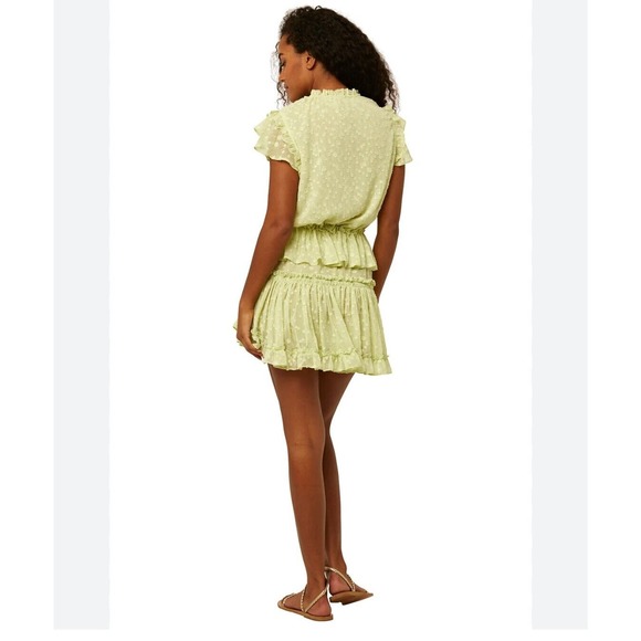 Misa Lilian Tiered Honeydew Ruffle V-Neck Clip Dot Mini Dress Size XS  coquette - Picture 7 of 15